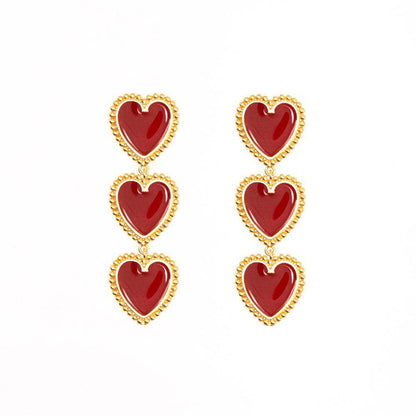 3 Red Hearts Earrings