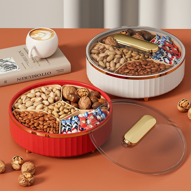 Elegant Rotating Snack Tray with Lid for Fruits & Treats
