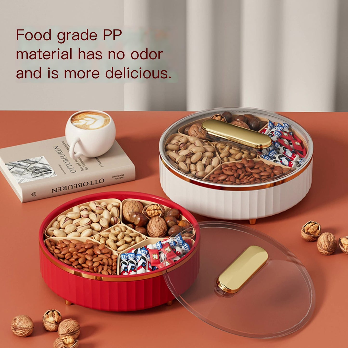 Elegant Rotating Snack Tray with Lid for Fruits & Treats