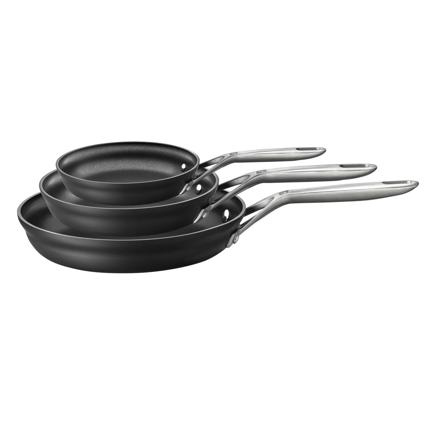 ZWILLING J.A. Henckels Motion Hard Anodized 3-pc Aluminum Nonstick Fry Pan Set 8" fry pan 10" fry pan & 12" fry pan Easy Cleanup Black